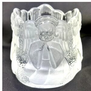 Nybro Sweden Heavy Frosted Crystal 'Angel' Votive Candle Holder